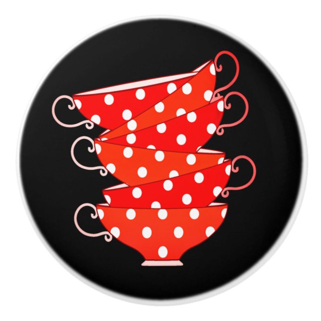 Vintage Polka Dot Teacup niedlich Keramikknauf (Vorderseite)