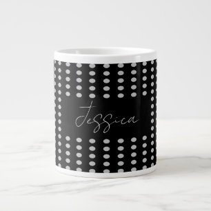 Vintage Polka Dots Schwarz Graufarbener Retroname Jumbo-Tasse