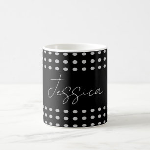 Vintage Polka Dots Schwarz Graufarbener Retroname Kaffeetasse
