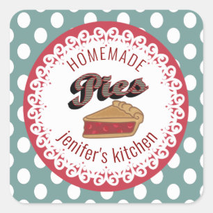 Vintage Polka dots Typografie hausgemachte Kuchen Quadratischer Aufkleber