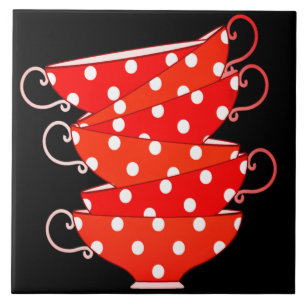 Vintage-Polka-Punkt-Tasse rot weiß schwarz skurril Fliese