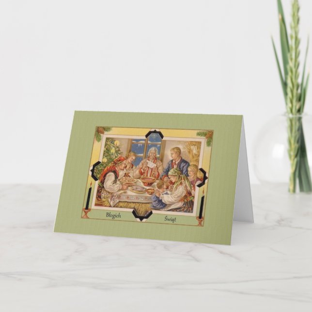 Vintage polnische Weihnachtskarte Feiertagskarte (Vorderseite)