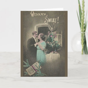 Vintage polnische Weihnachtskarte Feiertagskarte