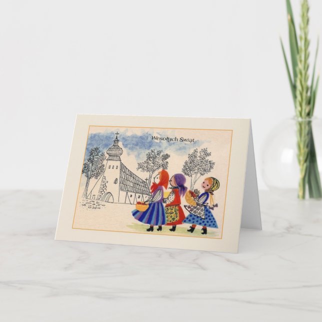 Vintage polnische Wesołych Świąt Weihnachtskarte Feiertagskarte (Vorderseite)