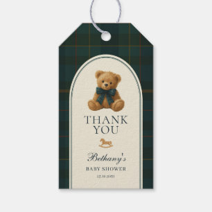 Vintage-Polo-Grün-Karomuster-Teddybär-Baby-Party Geschenkanhänger