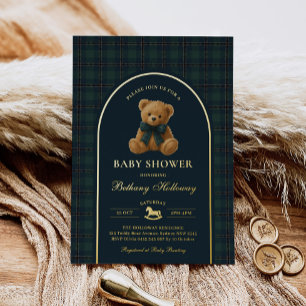 Vintage-Polo-Teddybär-Grün-Karo-Baby-Party Folieneinladung