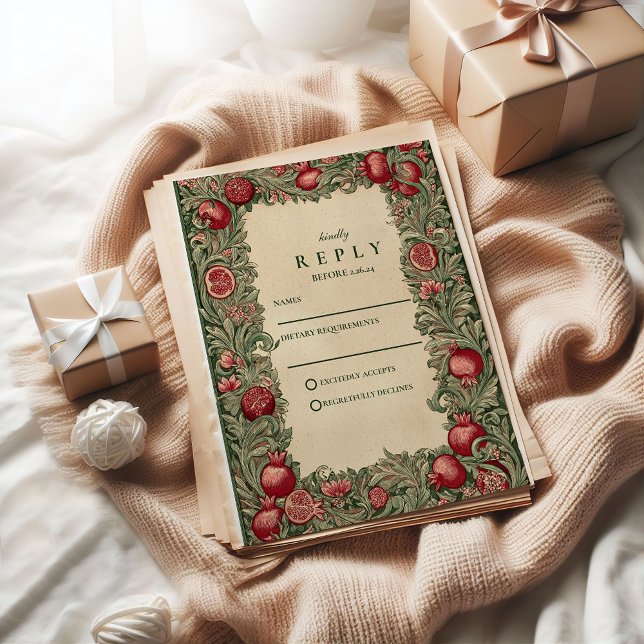 Vintage Pomegranate Garden Wedding RSVP Karte (Von Creator hochgeladen)