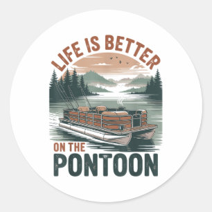 Vintage Pontoon Kapitän Pontoonboot Urlaub Sommer Runder Aufkleber
