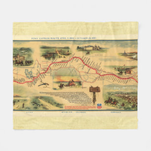 Vintage Pony Express Karte Fleecedecke