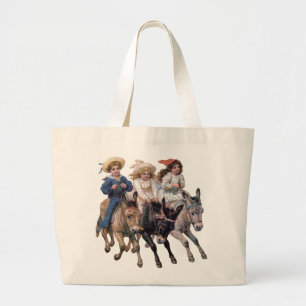 Vintage Ponys und süße Kinder Jumbo Stoffbeutel