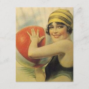 Vintage-Poolparty-Strand-Einladung Flapper Cloche Einladung