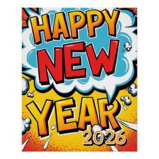 Vintage Pop Art Happy New Year Comic Style Poster