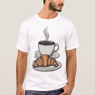 Vintage-Pop-Art-Kaffee-und-Croissant-Grafik - Retr T-Shirt