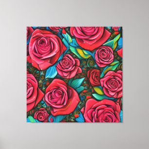 Vintage-Pop-Art-Muster Rosen Blumen Kunst Design Leinwanddruck