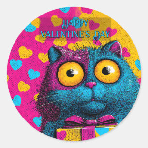 Vintage Pop-Katze zum Valentinstag Runder Aufkleber