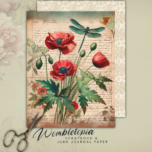 Vintage Poppies & Dragonfly Botanische Ephemera