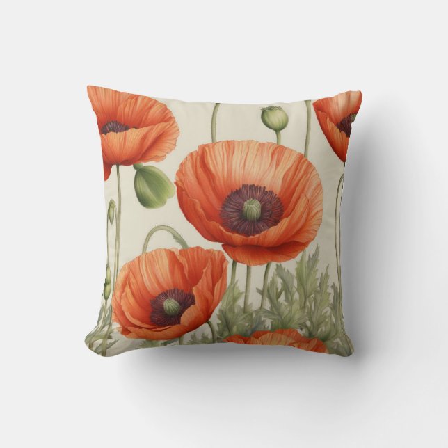 Vintage Poppies Elegante: Zeitlose Blumenbeauty Kissen (Vorderseite)