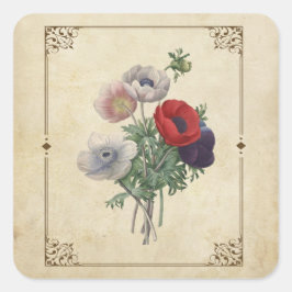 Vintage Poppies florales Scrapbook Verschönerung Quadratischer Aufkleber