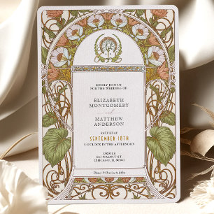 Vintage Poppies Jugendstil-Hochzeit Einladung