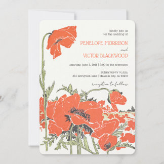 Vintage Poppy Field Letterpress-Hochzeit Einladung