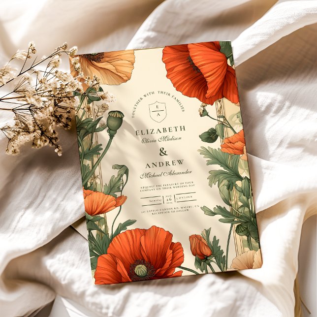 Vintage Poppy Floral Art Nouveau Hochzeit Einladung (Von Creator hochgeladen)