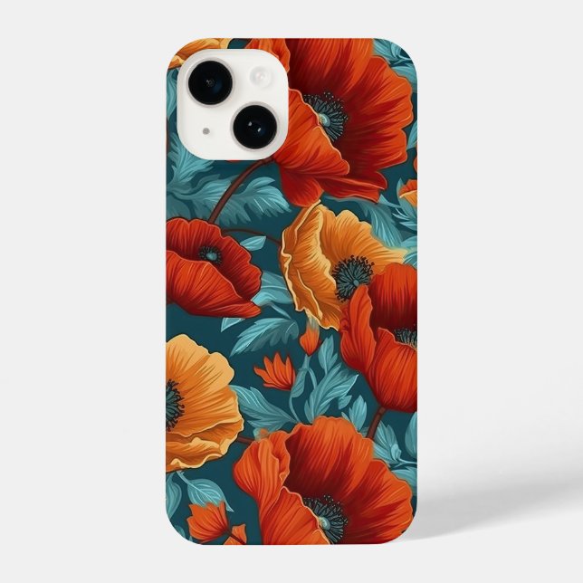 Vintage Poppy Floral Seamless Pattern iPhone Hülle (Rückseite)