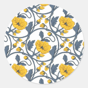 Vintage Poppy Poppies-Blume Fliesendesign Runder Aufkleber
