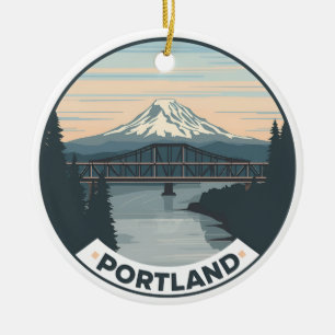 Vintage Portland Oregon Mount Hood Keramik Ornament