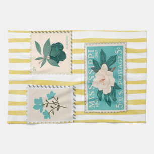 Vintage Porto Briefmarke Küche Drucken   Retro Blu Geschirrtuch