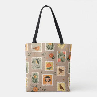 Vintage Porto Briefmarke Totbeutel - Blumen & Bird