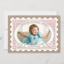 Vintage Porto-Briefmarken-Feiertags-Foto-Karte Feiertagskarte