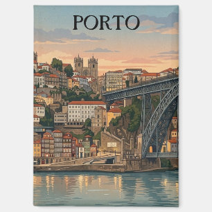 Vintage Porto Portugal Stadtillustration Tourismus Magnet