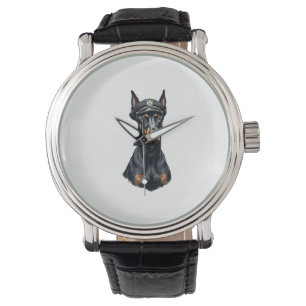 Vintage-Porträt eines Dobermann-Polizeihundes in S Armbanduhr