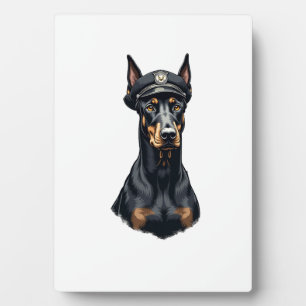 Vintage-Porträt eines Dobermann Polizeihundes Schw Fotoplatte