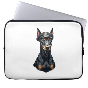 Vintage-Porträt eines Dobermann Polizeihundes Schw Laptopschutzhülle