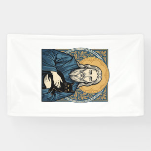 Vintage-Porträt-Vektor-Shirt-Design einer heiligen Banner