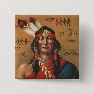 Vintage Porträtkunst indianischer Häuptlinge Button