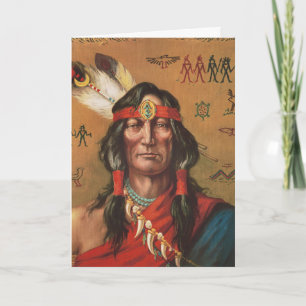Vintage Porträtkunst indianischer Häuptlinge Feiertagskarte