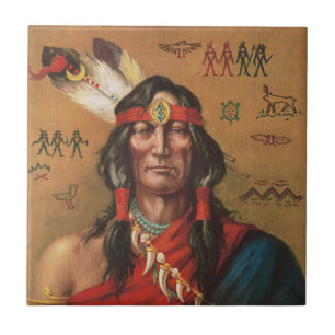 Vintage Porträtkunst indianischer Häuptlinge Fliese