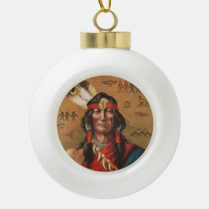 Vintage-Porträtkunst indianischer Häuptlinge Keramik Kugel-Ornament