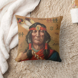 Vintage-Porträtkunst indianischer Häuptlinge Kissen