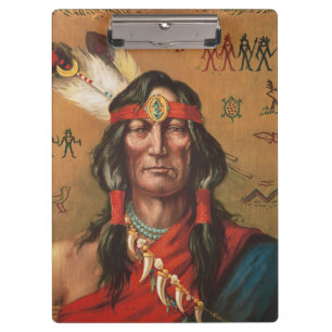Vintage Porträtkunst indianischer Häuptlinge Klemmbrett