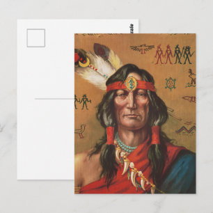Vintage-Porträtkunst indianischer Häuptlinge Postkarte