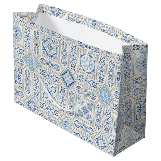 Vintage Portugal Azulejo traditional Große Geschenktüte (Rückseite Schrägansicht)