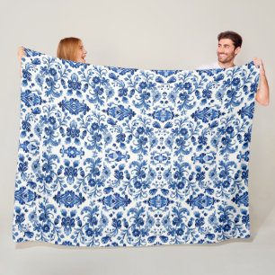 Vintage portugiesische blaue Blumenfliese Fleecedecke
