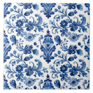 Vintage portugiesische blaue Blumenfliese  Fliese