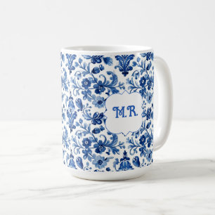 Vintage portugiesische blaue Blumenfliese Kaffeetasse