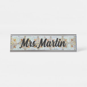 Vintage portugiesische Fliesenschild Schreibtischnamensplakette