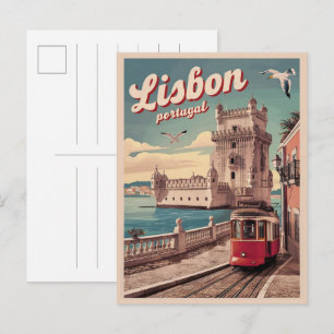 Vintage portugiesische Tramgeschenke Postkarte