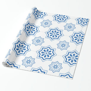 Vintage portugiesisches Azulejo BLAUES Fliesenmust Geschenkpapier